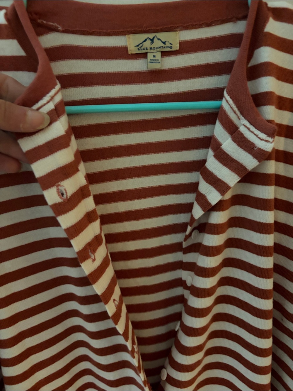 Striped Button-Front Cardigan Sweater — Rust & Cream - Picture 2 of 4